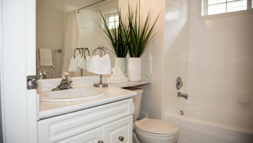 refinished bathtub and countertop in bathroom